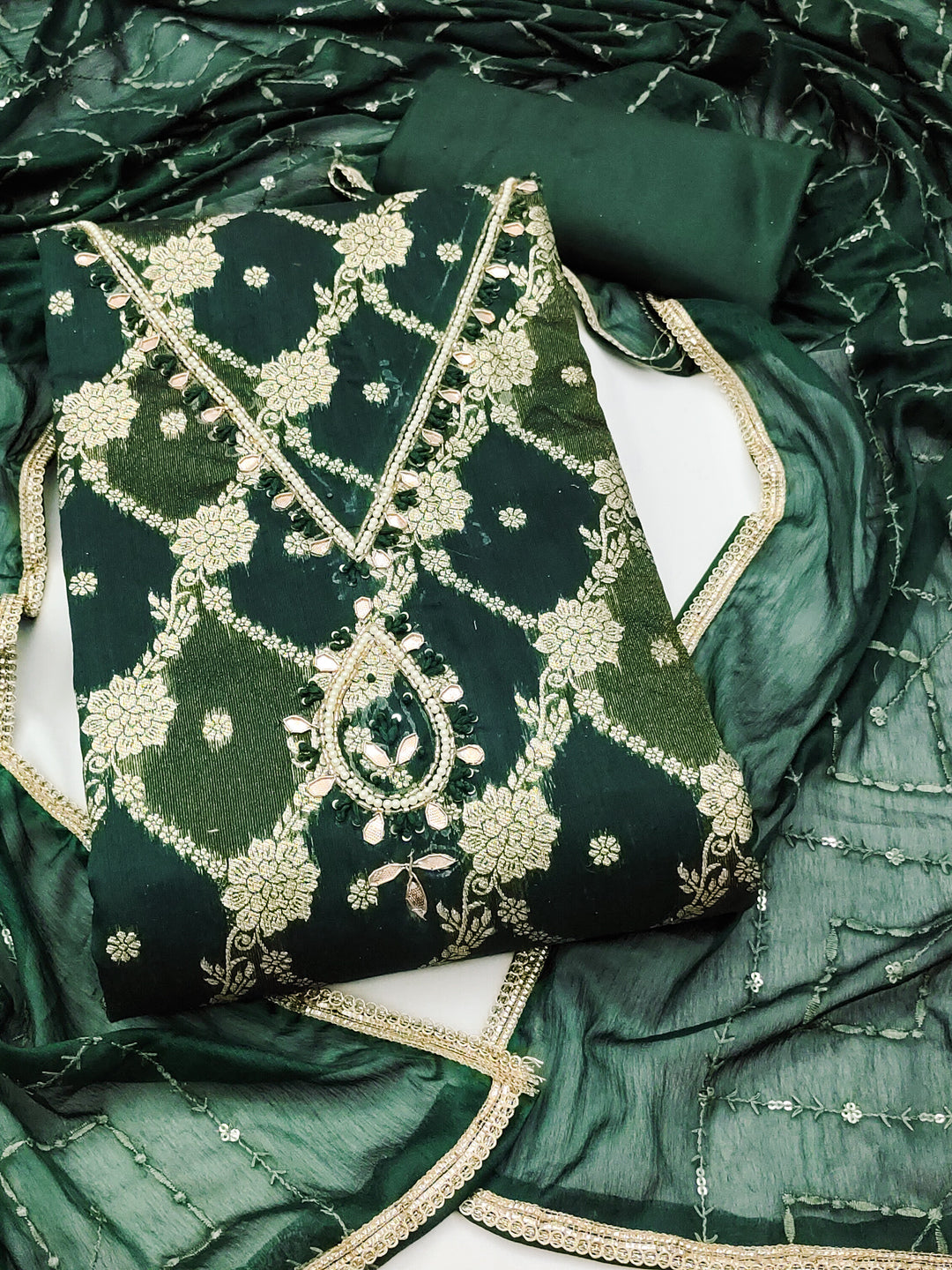 Peachmode Green Unstitched Dress Material - Image 1