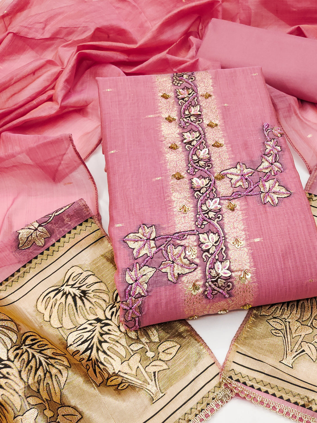 Peachmode Pink Unstitched Dress Material