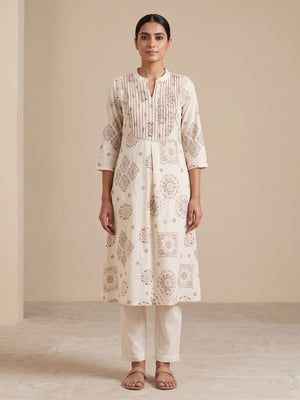 Peachmode Offwhite Viscose Blend Ethnic Printed Top Bottom Set - Image 2