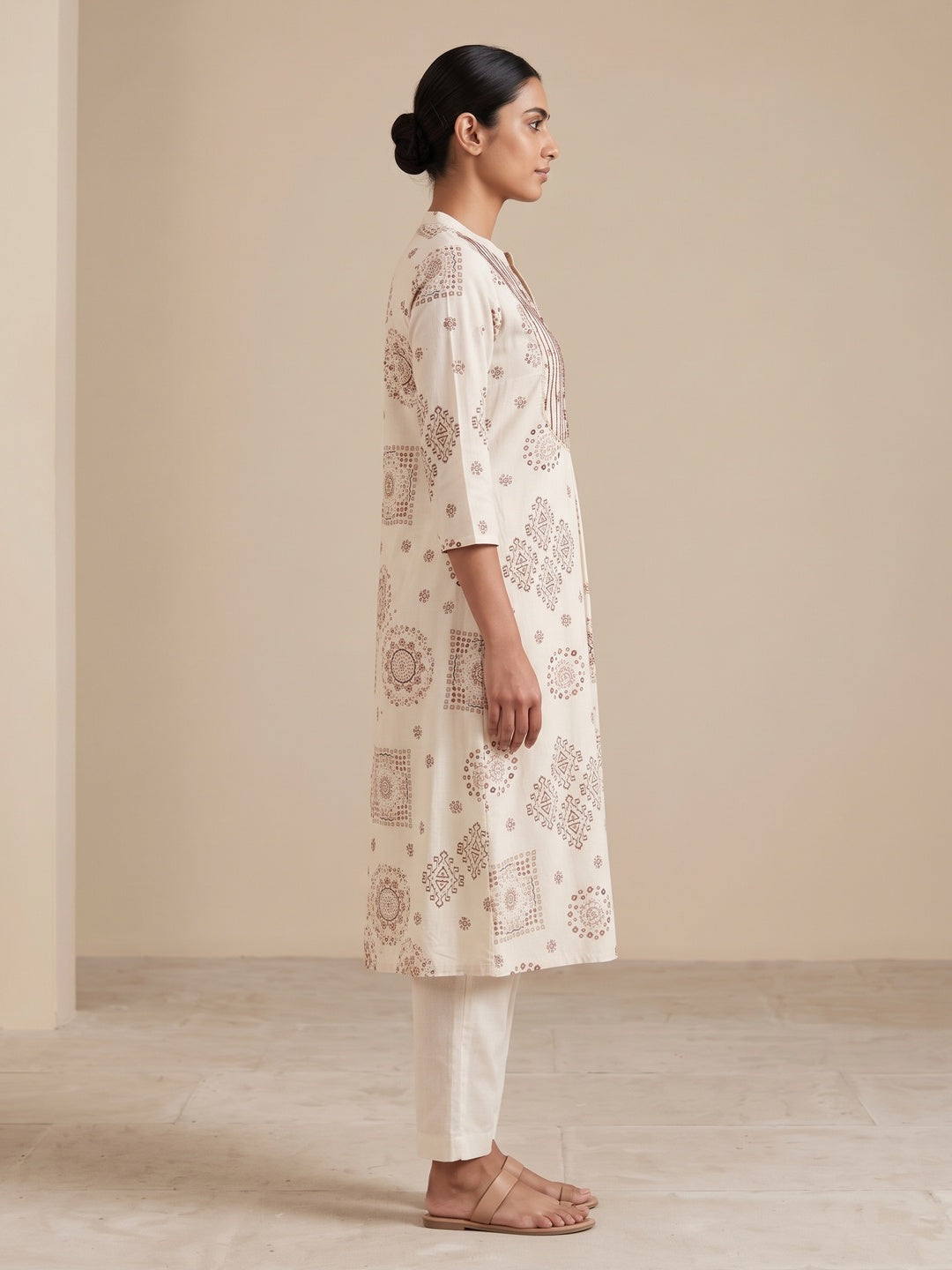 Peachmode Offwhite Viscose Blend Ethnic Printed Top Bottom Set - Image 3