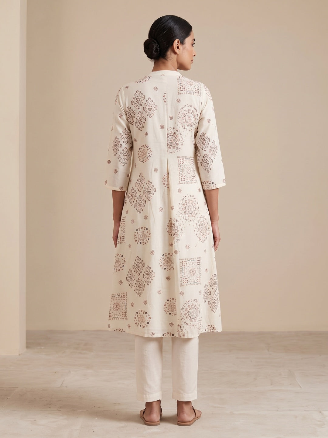 Peachmode Offwhite Viscose Blend Ethnic Printed Top Bottom Set - Image 4