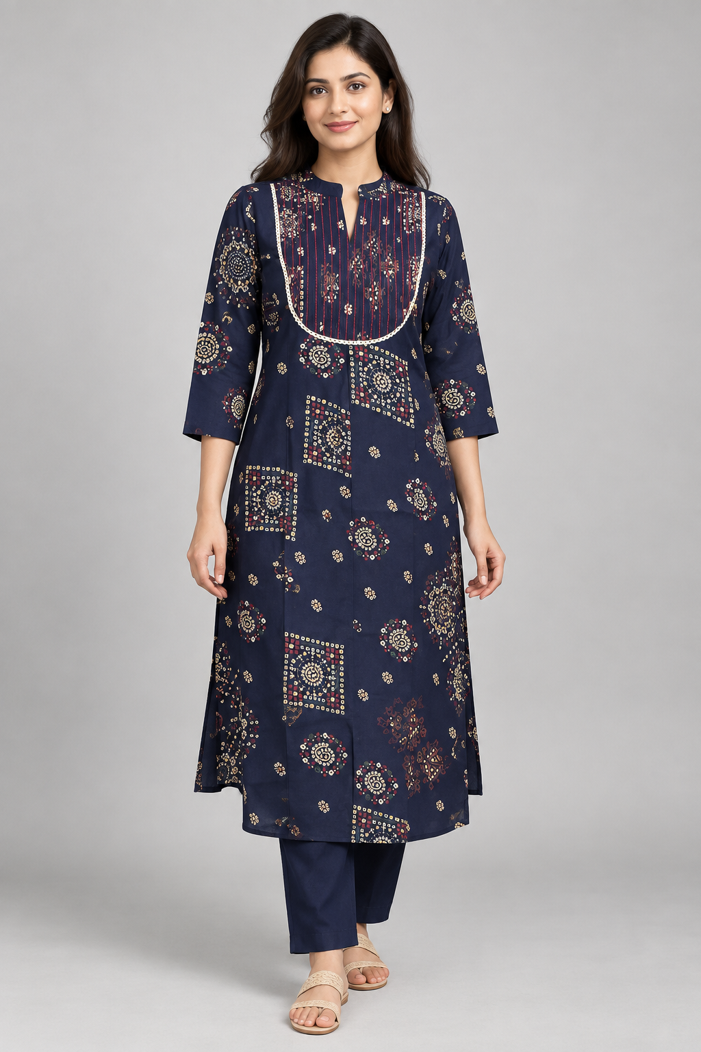 Peachmode Blue Viscose Blend Bandhani Printed Top Bottom Set - Image 1
