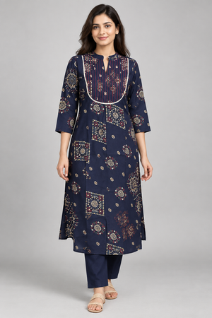 Peachmode Blue Viscose Blend Bandhani Printed Top Bottom Set - Image 1