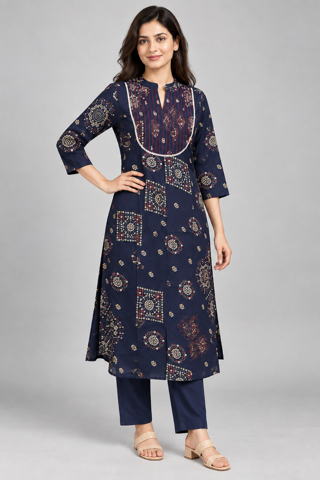 Peachmode Blue Viscose Blend Bandhani Printed Top Bottom Set - Image 2