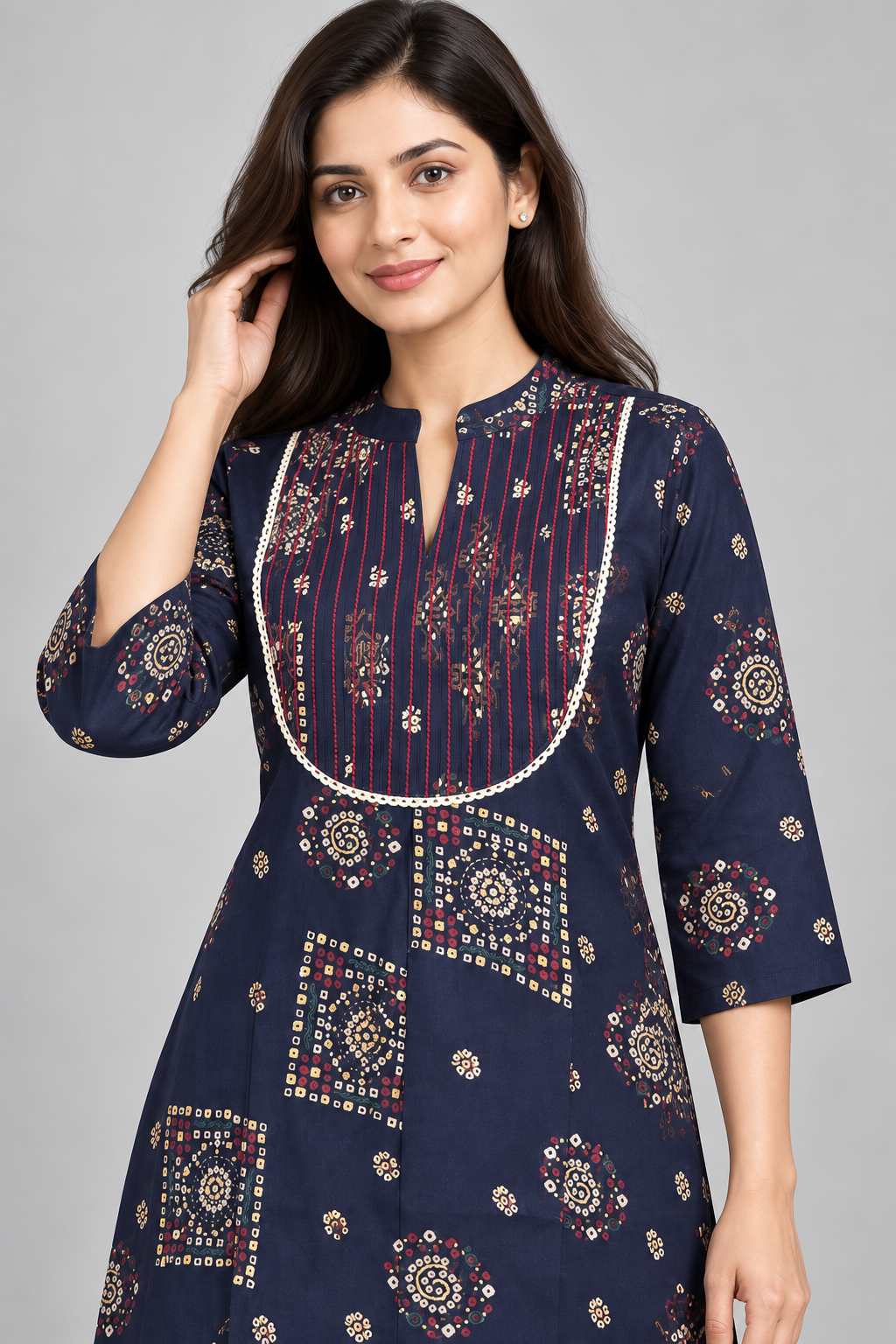 Peachmode Blue Viscose Blend Bandhani Printed Top Bottom Set - Image 5