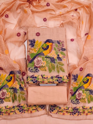 Included product 1: Peachmode Peach Jamdani Cotton Bird Floral Unstitched Dress Material (RAJT-7953-PEACH) - original product photograph