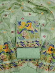 Peachmode Mint Green Jamdani Cotton Bird Floral Unstitched Dress Material