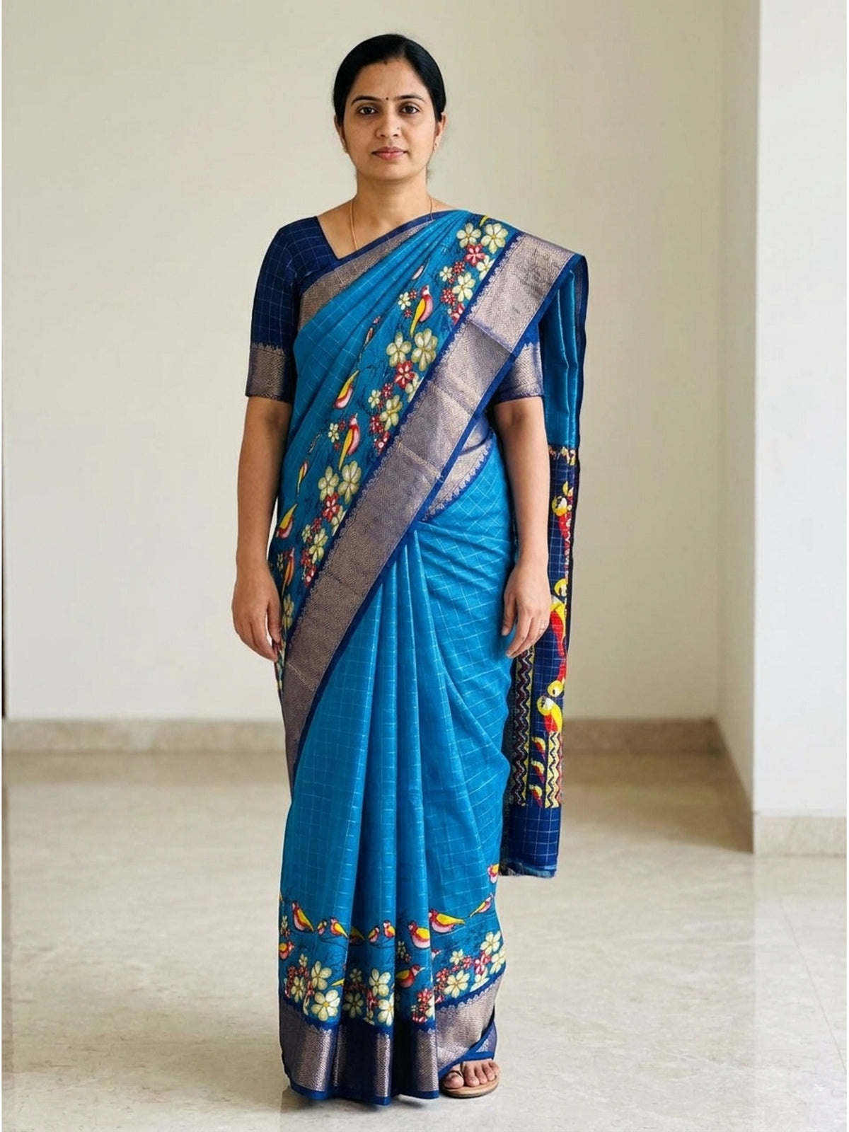 Rama Blue Madhubani Work Woven Dola Silk Saree - Image 5