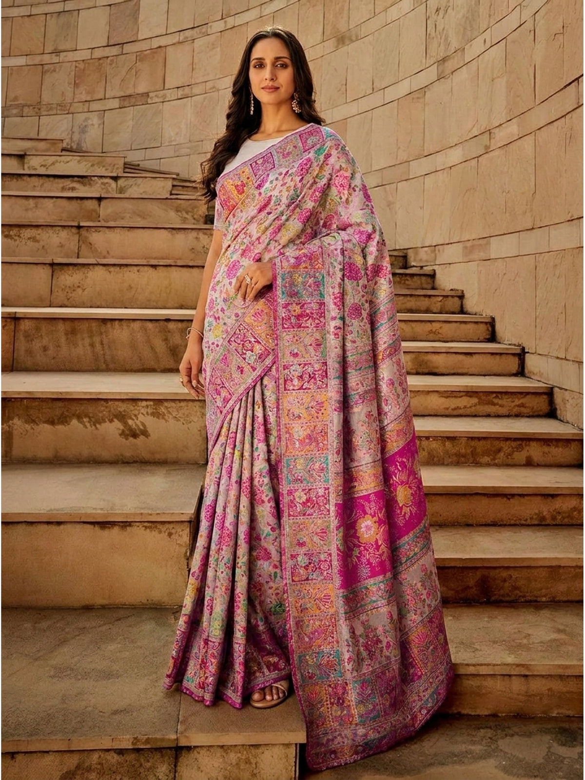 Cream Floral Woven Pure Cotton Saree - Image 6