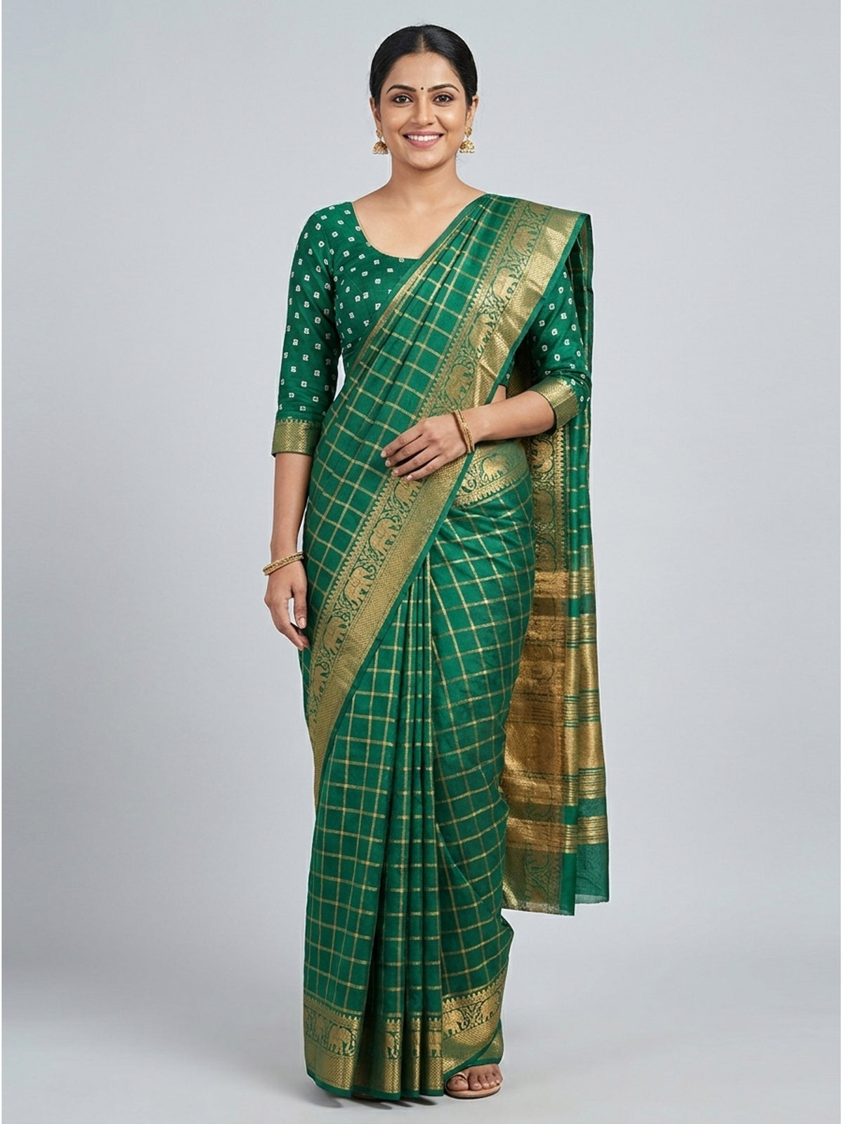 Rama Green Woven Chiffon Saree - Image 4
