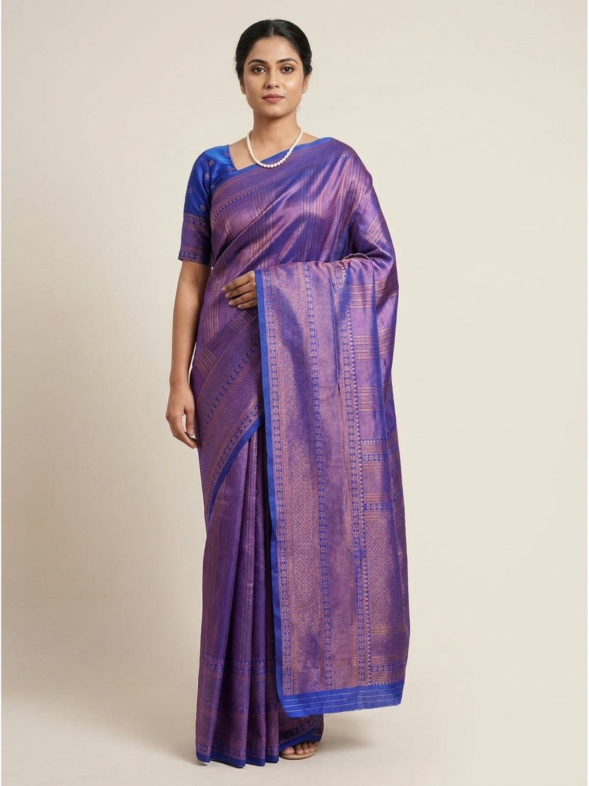 Violet Woven Banarasi Silk Saree - Image 4