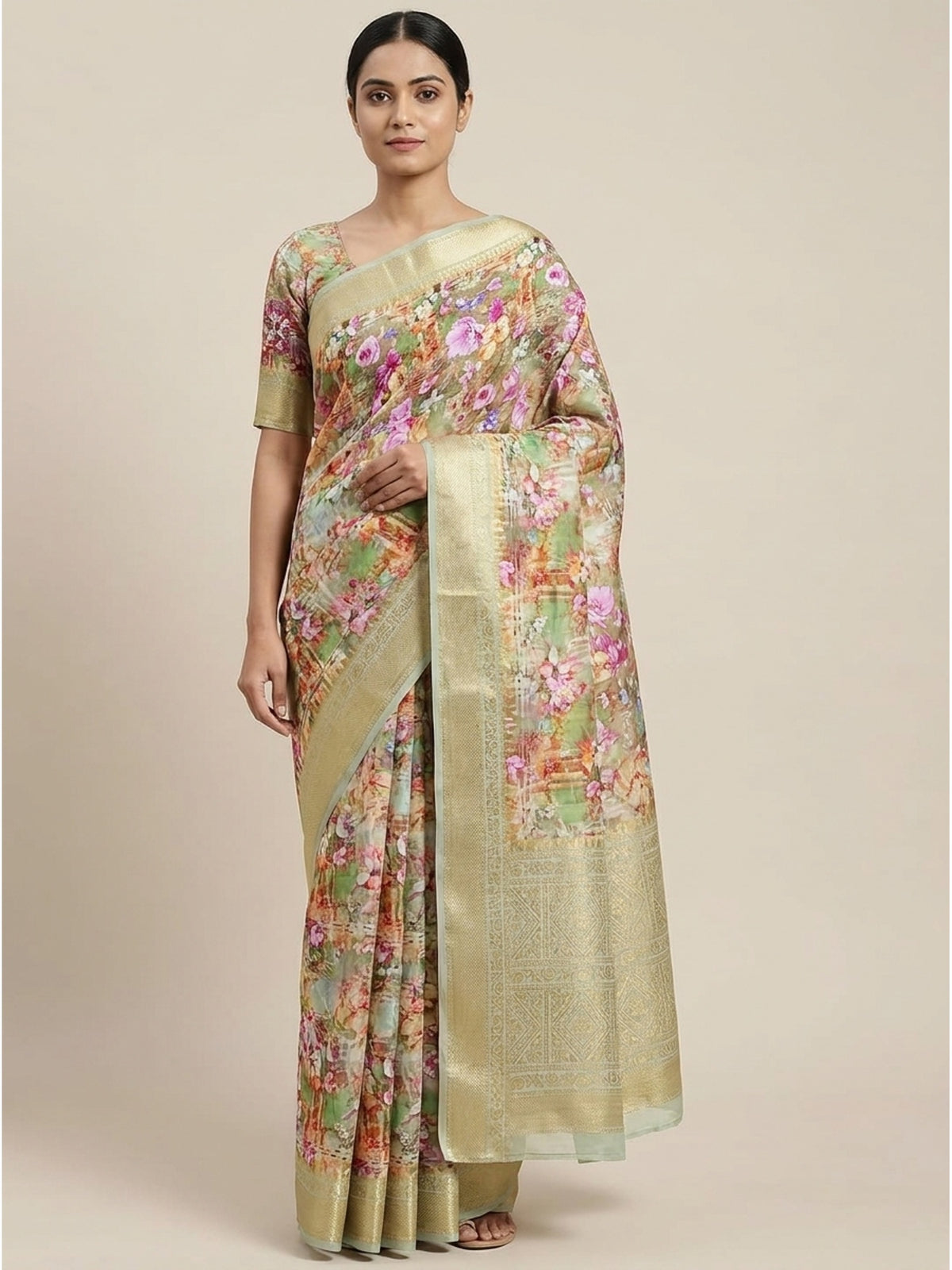 Multicolour Digital Printed Art Silk Saree - Image 4