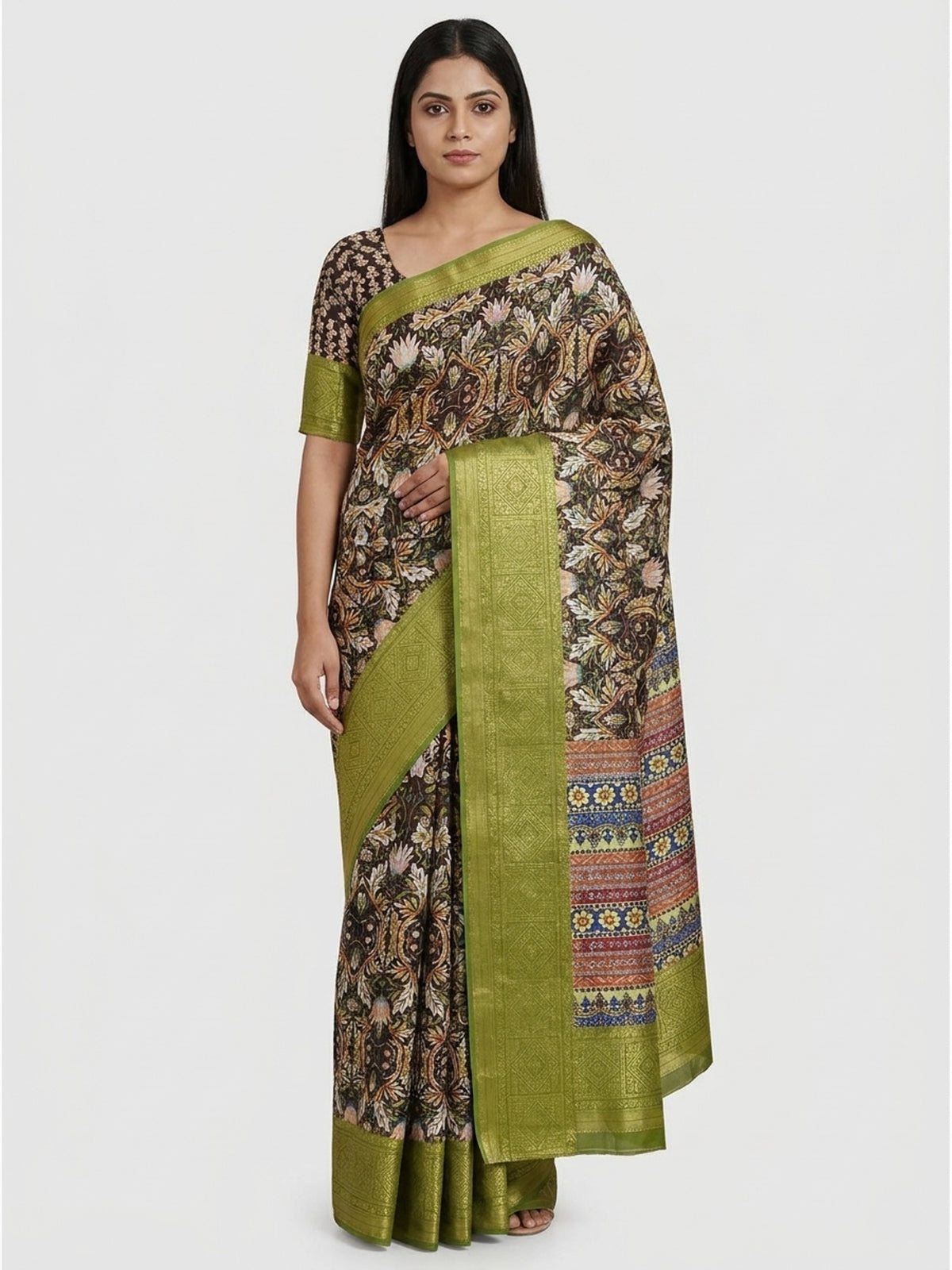 Black Digital Printed Art Silk Saree - Image 4
