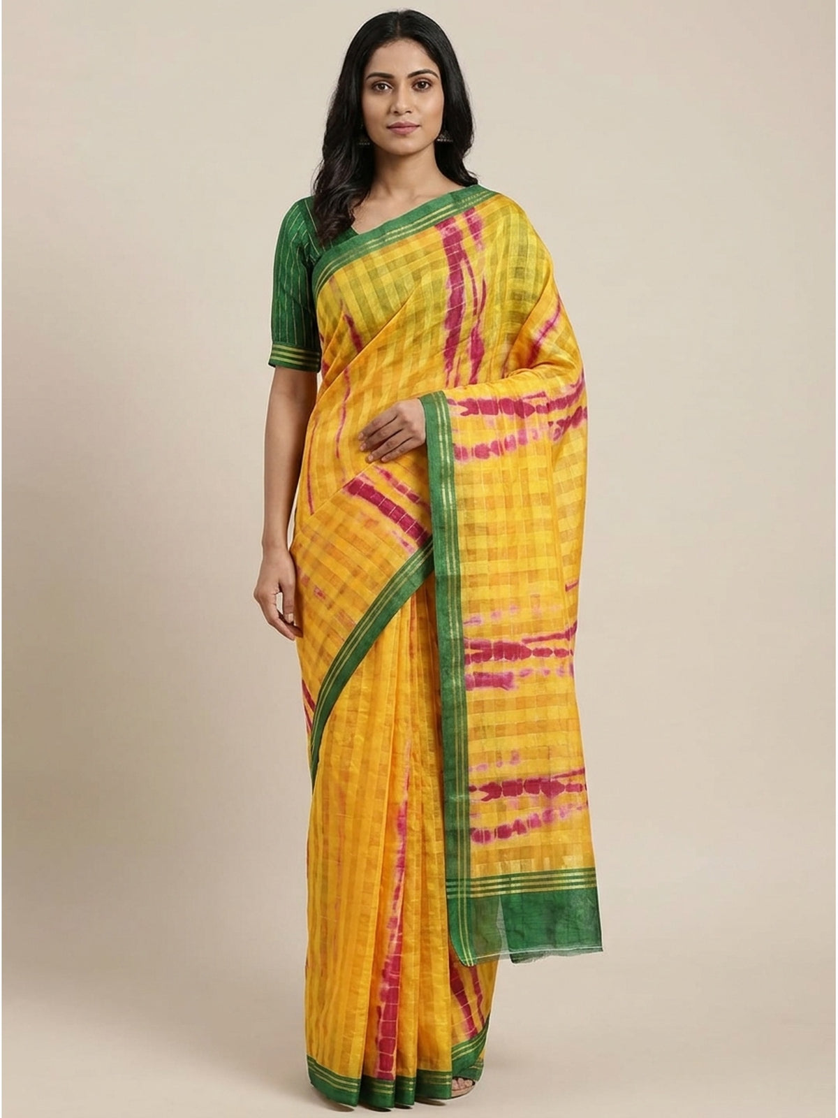 Yellow Casual Wear Printed Cotton Silk Saree - Image 9