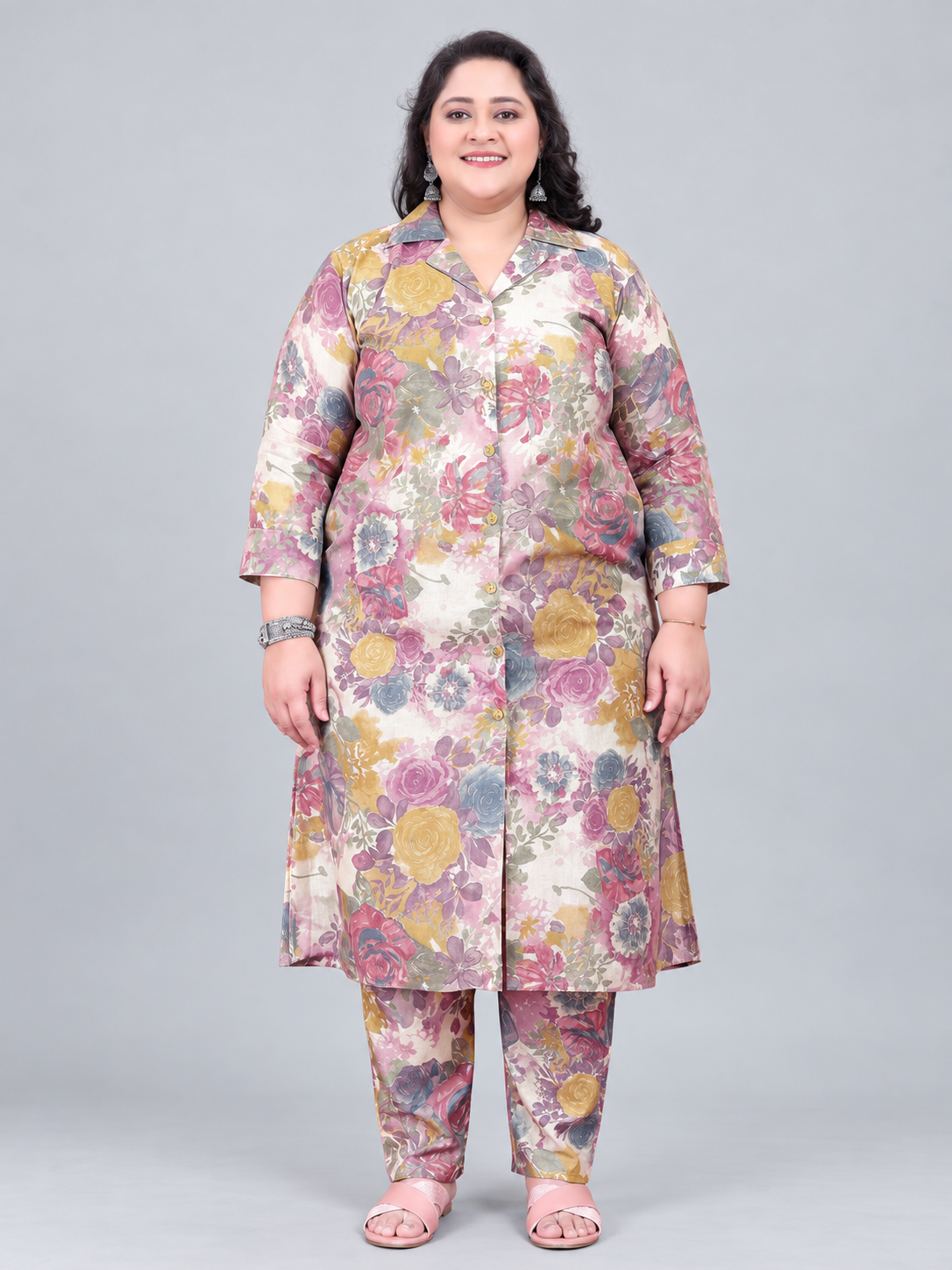 Wine Floral Printed Viscose Co-Ord Set - Image 1