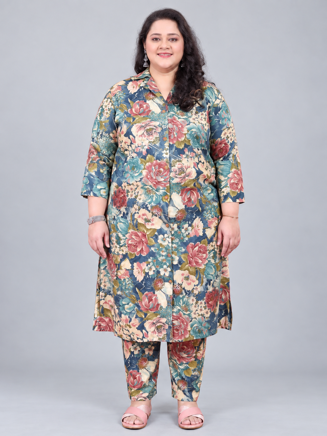 Blue Floral Printed Rayon Co-Ord Set - Image 6