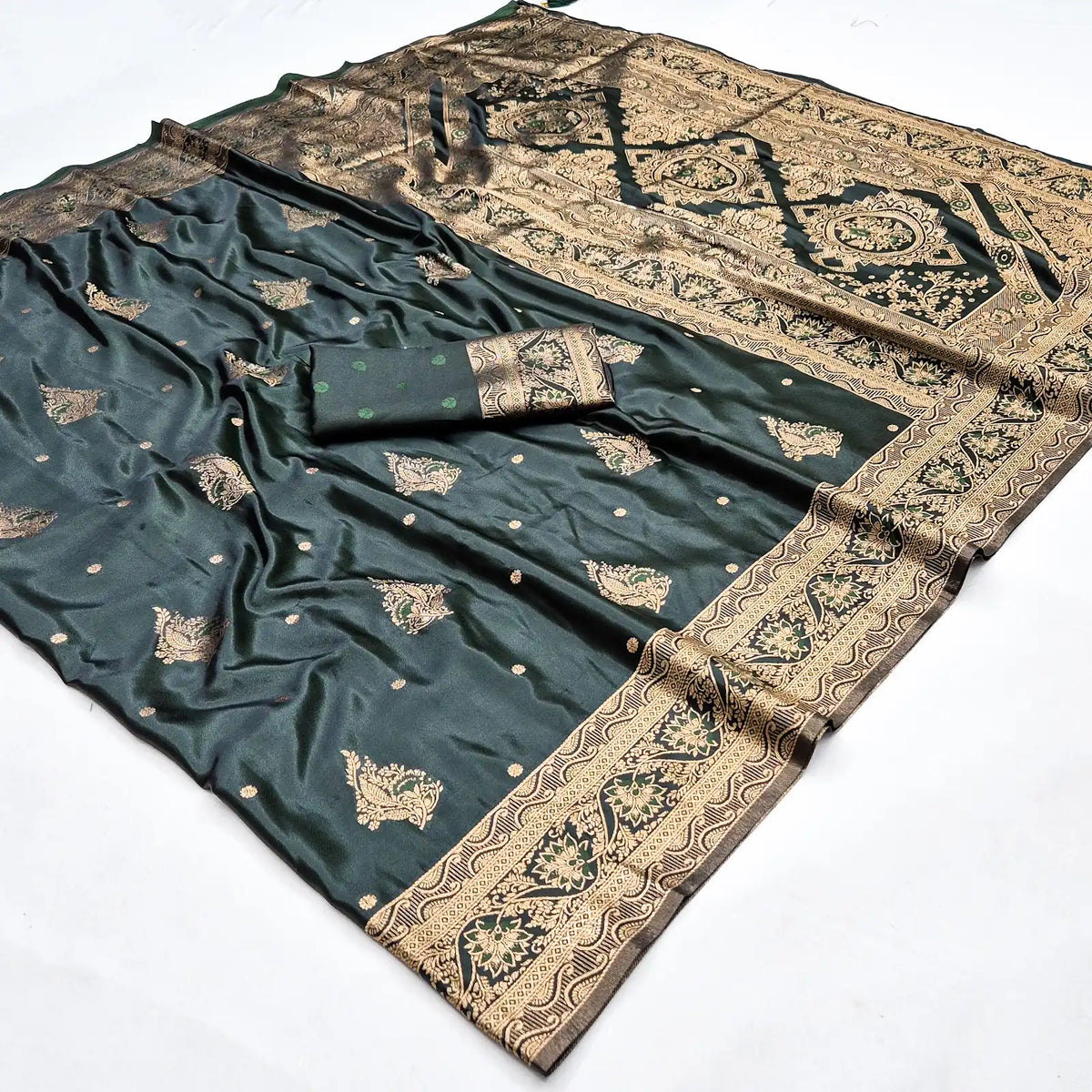 Peachmode Green Art Silk Woven Saree - Image 1