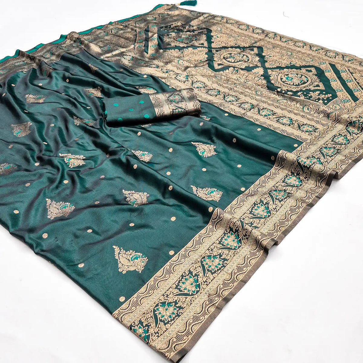 Peachmode Teal Art Silk Woven Saree - Image 1