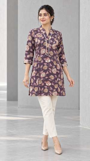 Mauve Floral Printed Rayon Top - Image 1