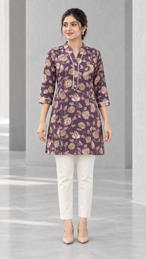 Mauve Floral Printed Rayon Top - Image 2