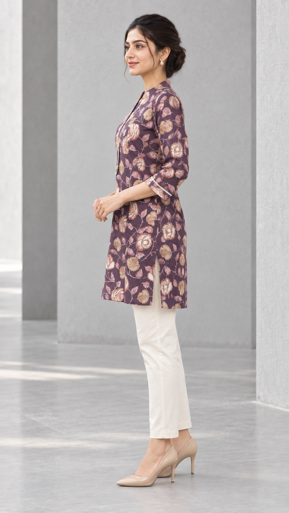 Mauve Floral Printed Rayon Top - Image 3