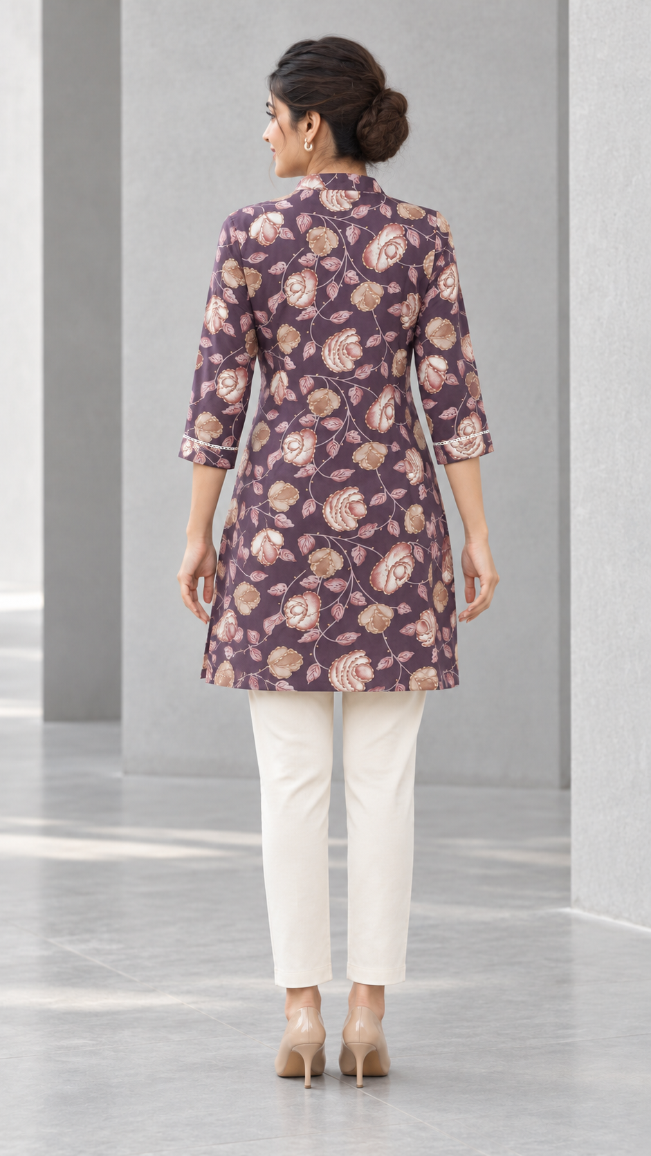Mauve Floral Printed Rayon Top - Image 4