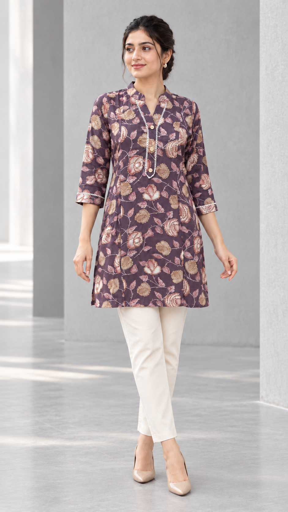 Mauve Floral Printed Rayon Top - Image 5