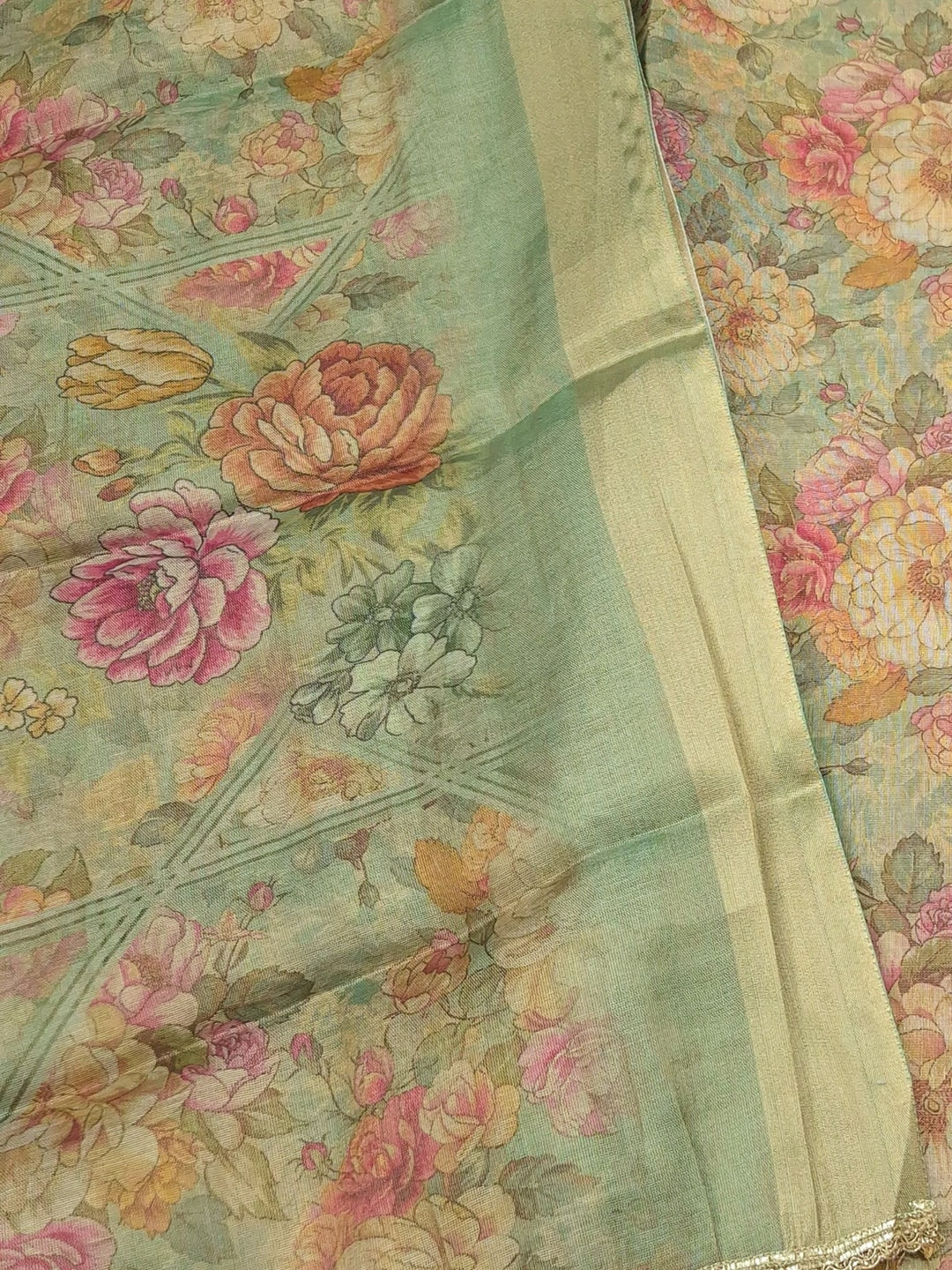 Peachmode Green Floral Handwork Cotton Dress Material - Image 5