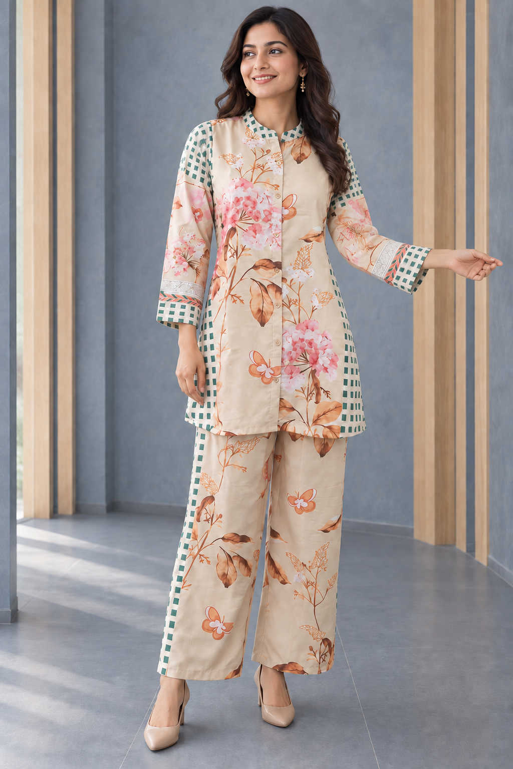 Cream Poly Blend Floral Printed Co-ord Set - Image 5