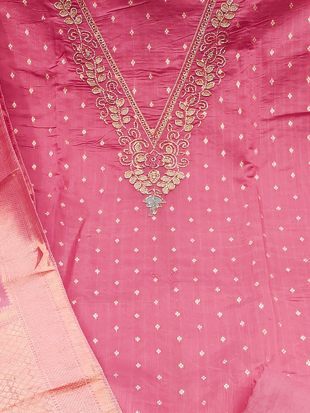 Peachmode Pink Butti Handwork Chanderi Silk Dress Material - Image 4