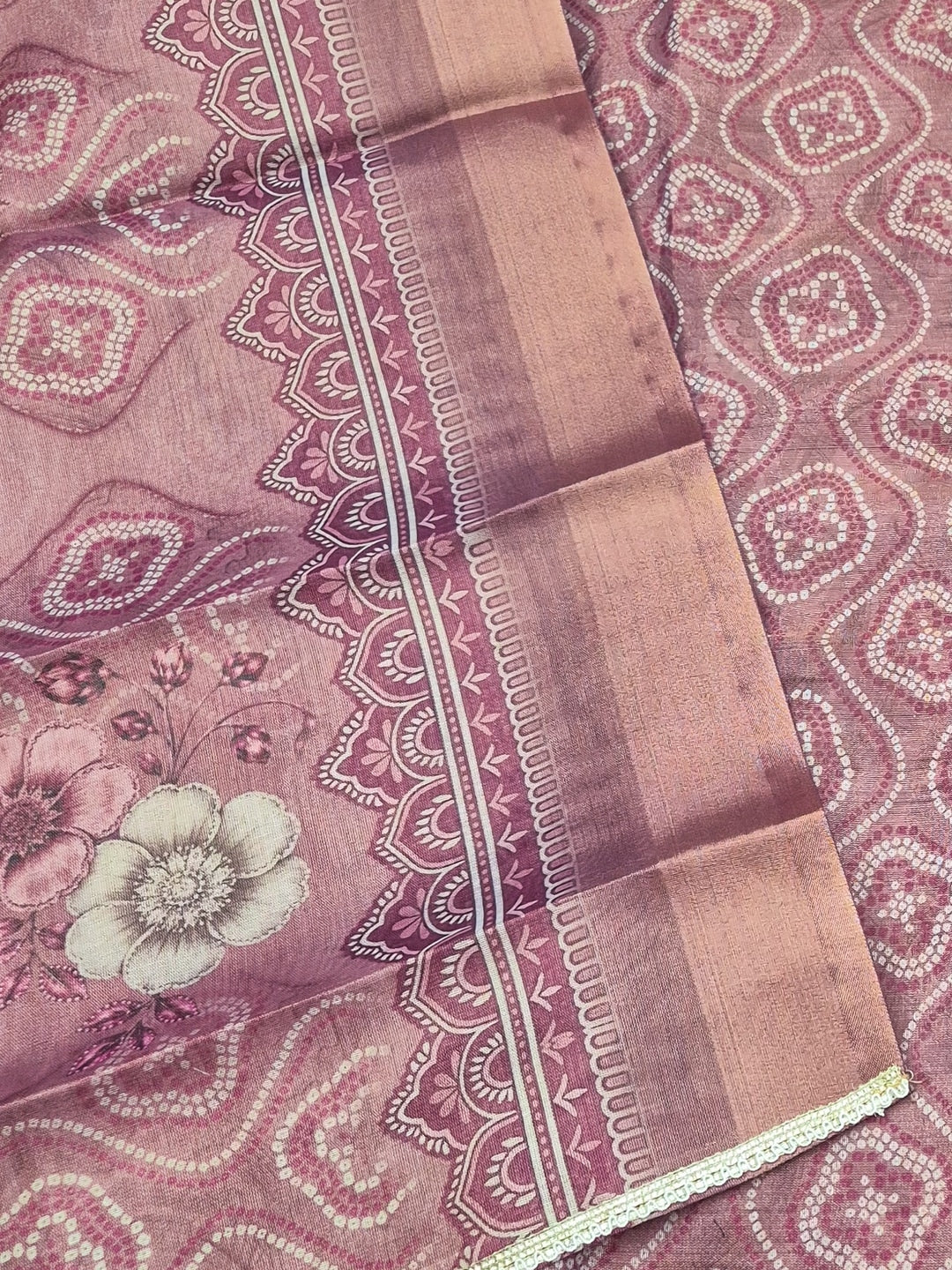 Peachmode Mauve Bandhani Print Handwork Cotton Dress Material - Image 5