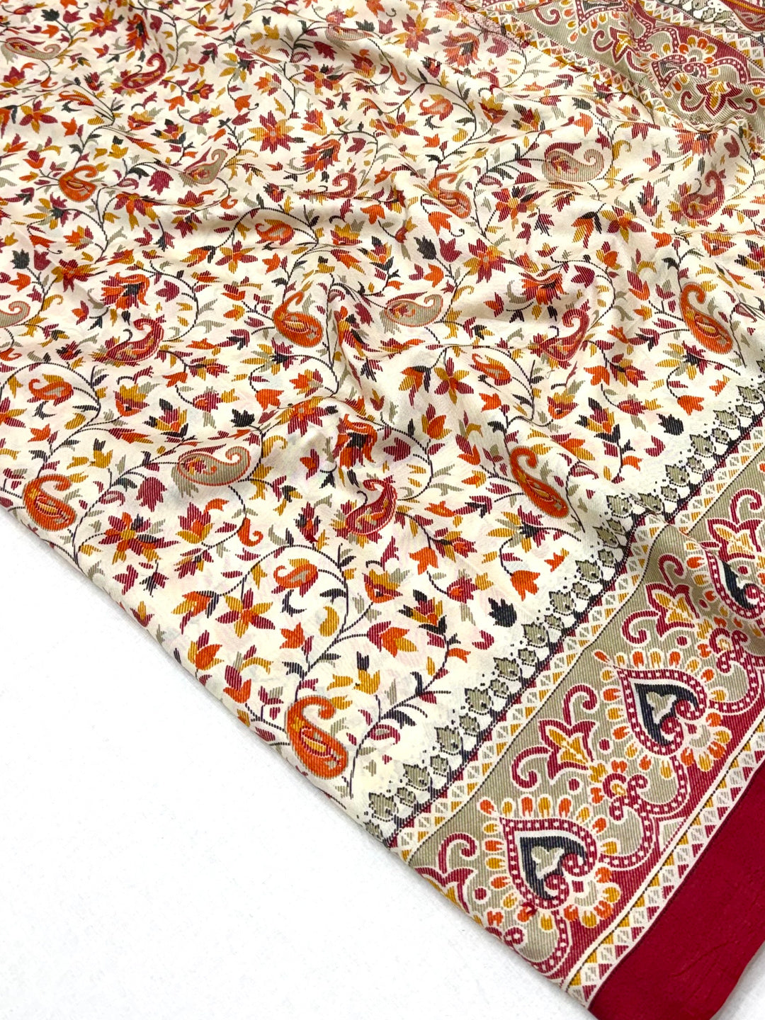 Peachmode Cream Maroon Art Silk Printed Saree - Image 4