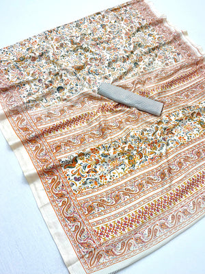 Peachmode Cream Orange Art Silk Printed Saree - Image 2