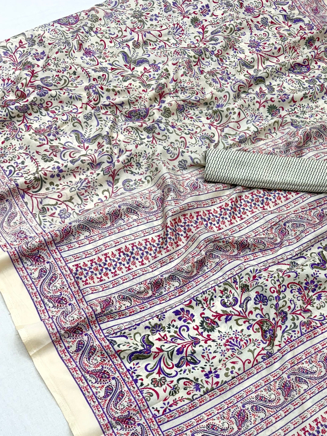 Peachmode Cream Purple Art Silk Printed Saree - Image 3