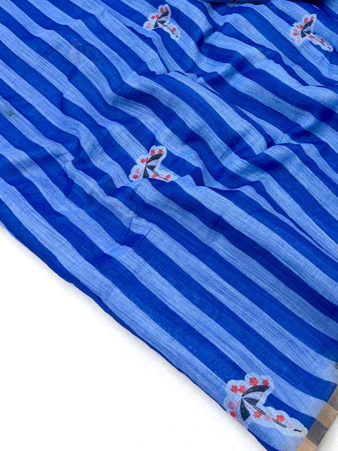 Peachmode Blue Linen Striped Saree - Image 5