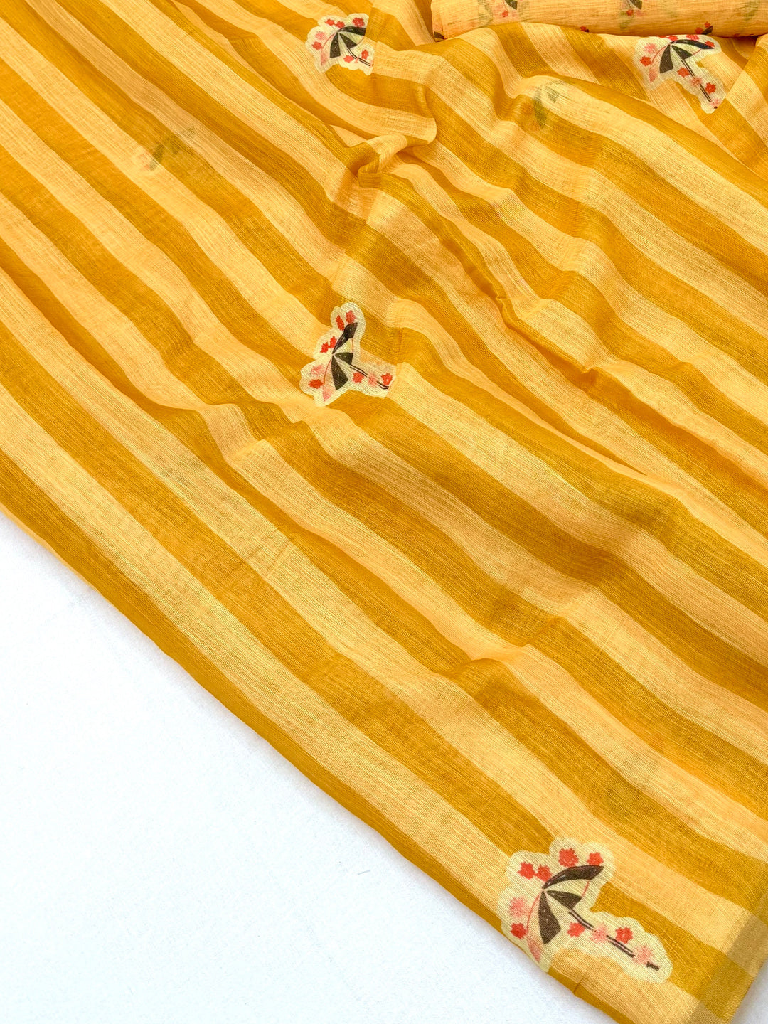 Peachmode Yellow Linen Striped Saree - Image 5