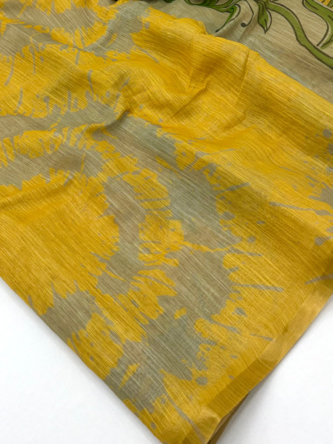Peachmode Mustard Linen Tie-Dye Printed Saree - Image 5