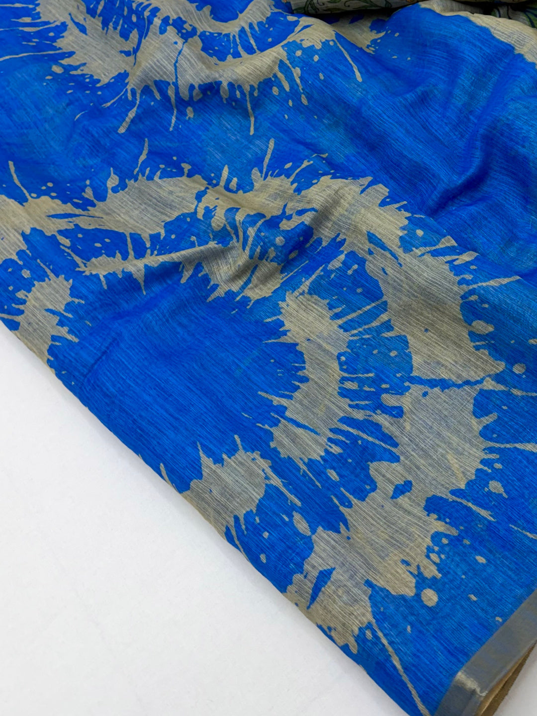 Peachmode Blue Linen Tie-Dye Printed Saree - Image 5