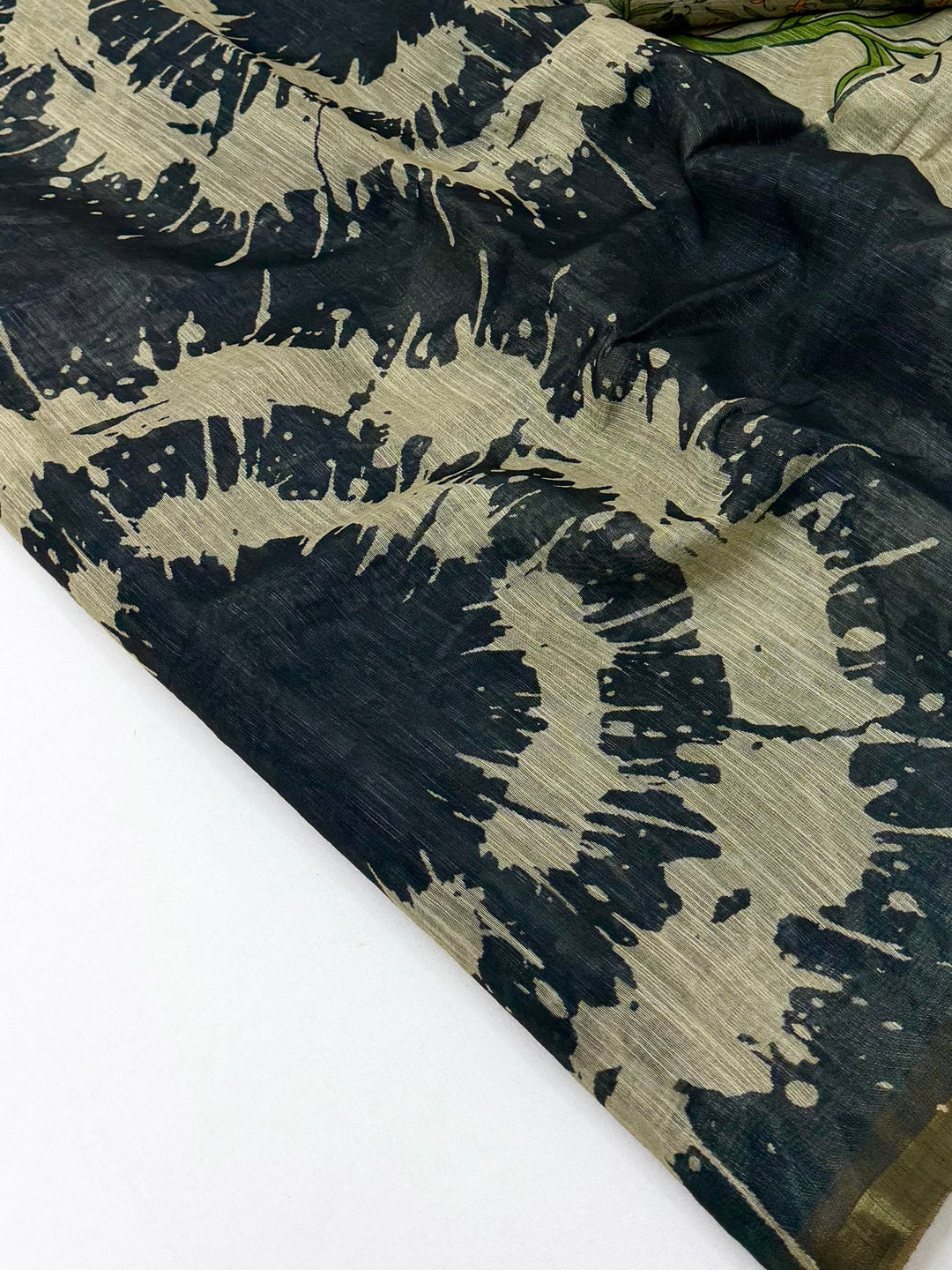 Peachmode Black Linen Tie-Dye Printed Saree - Image 5