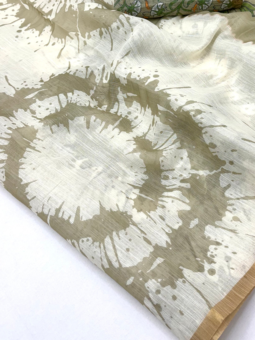 Peachmode White Linen Tie-Dye Printed Saree - Image 5