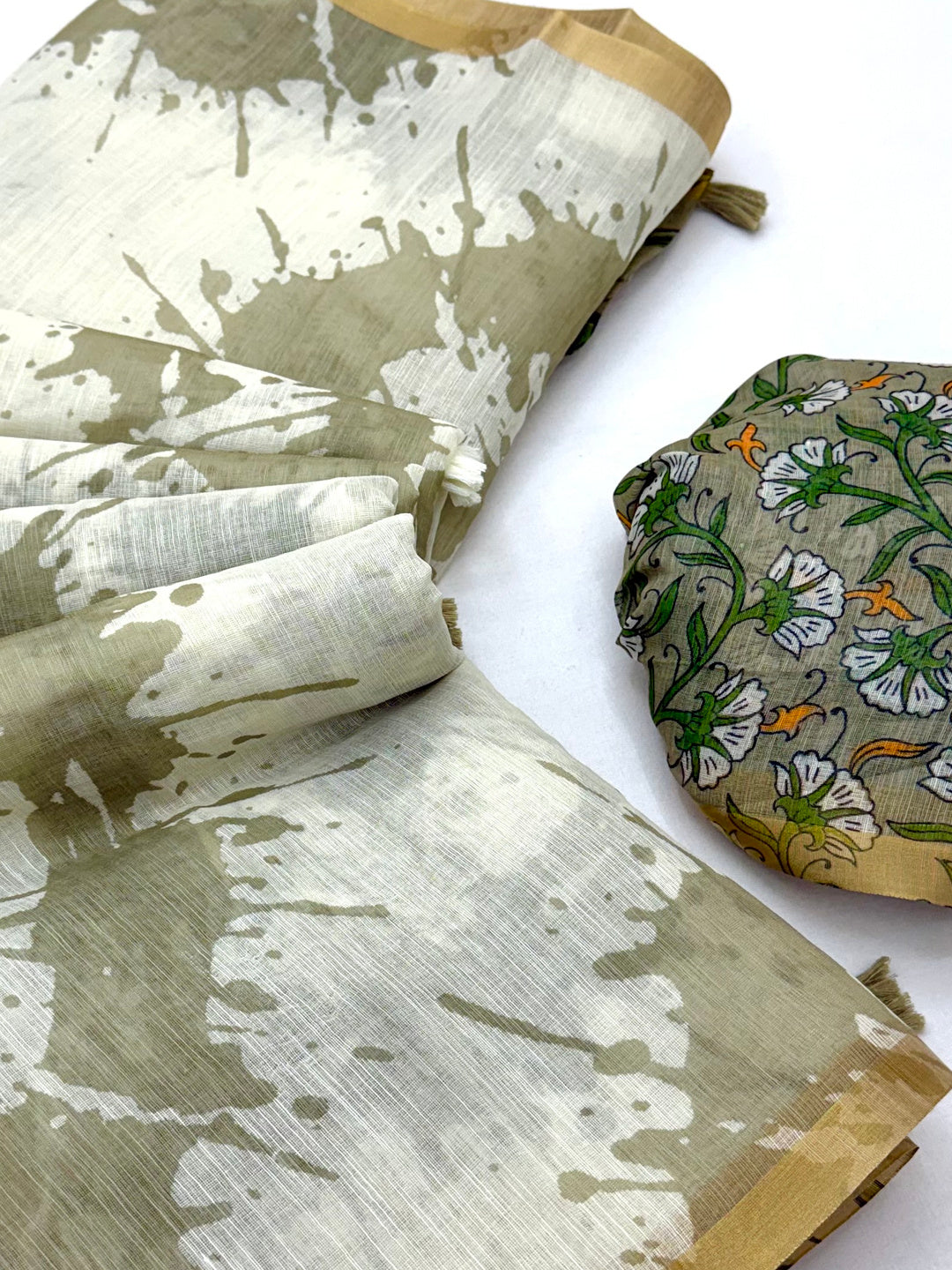 Peachmode White Linen Tie-Dye Printed Saree - Image 6