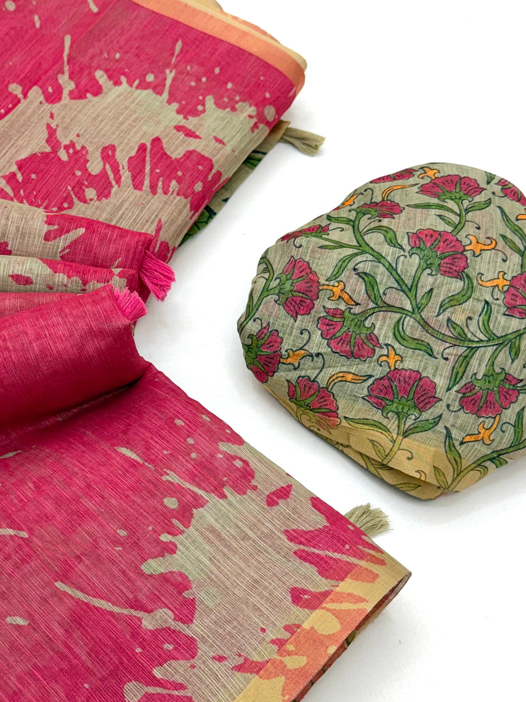Peachmode Rani Linen Tie-Dye Printed Saree - Image 6