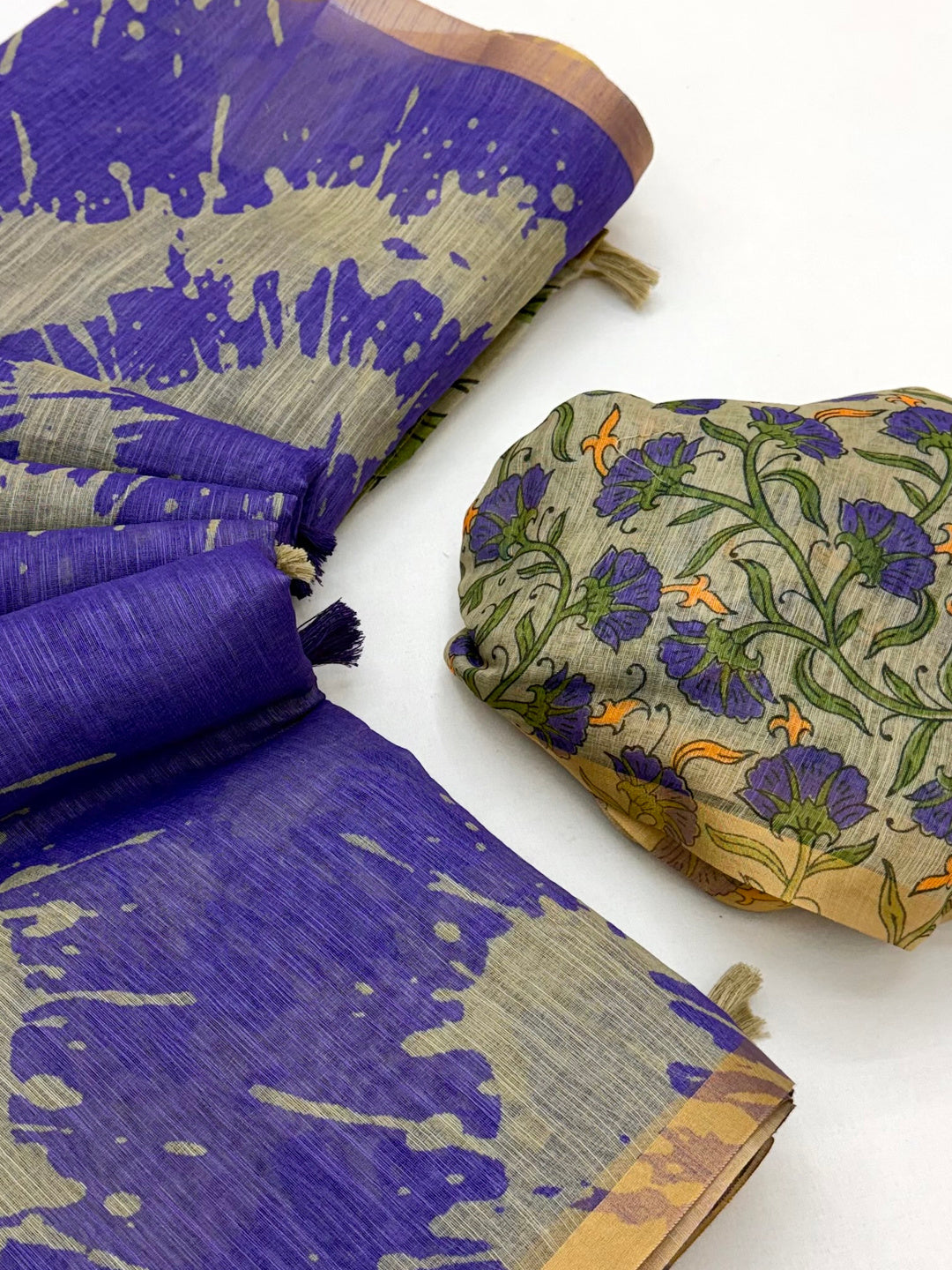 Peachmode Purple Linen Tie-Dye Printed Saree - Image 6