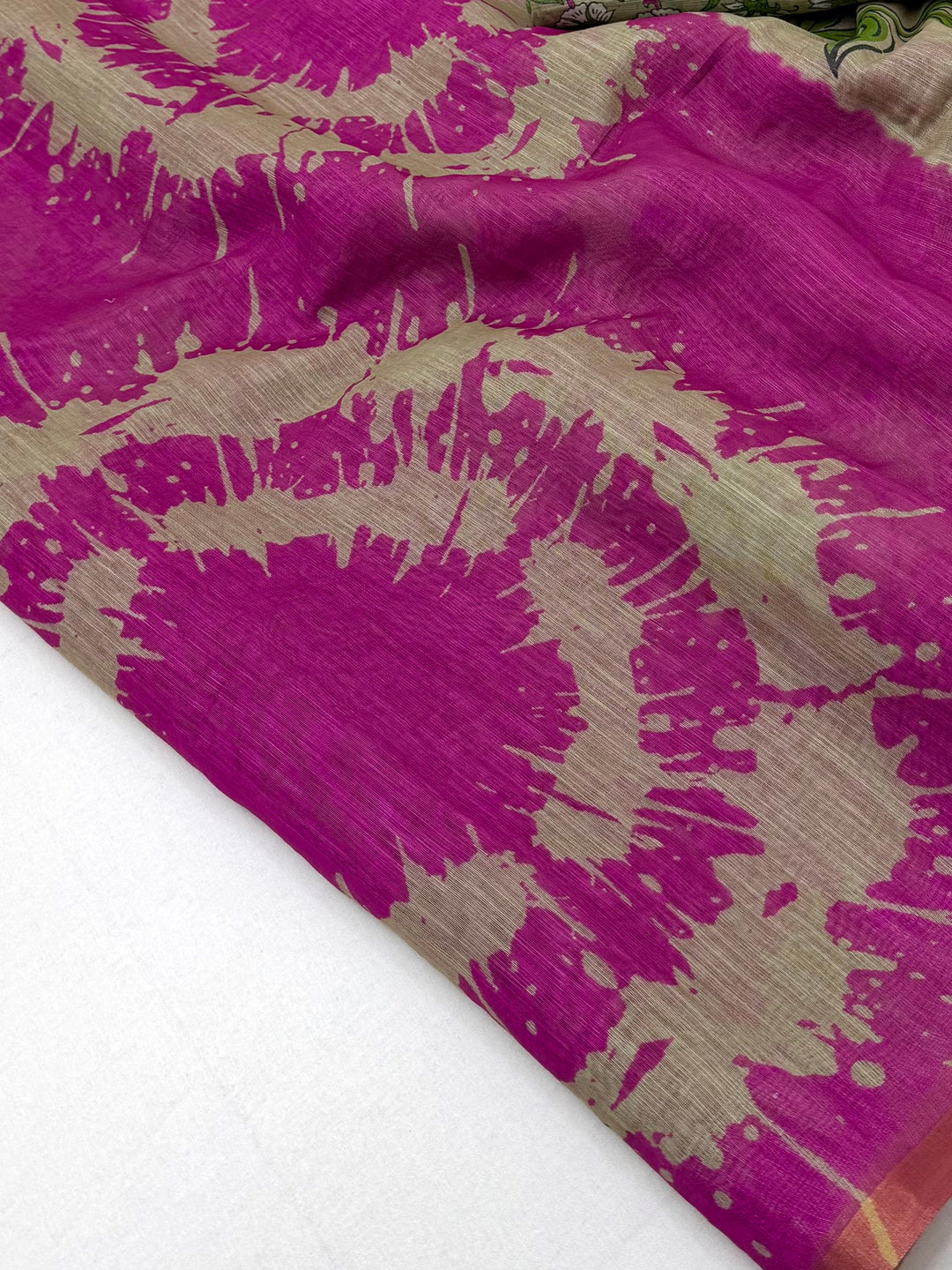 Peachmode Magenta Linen Tie-Dye Printed Saree - Image 5