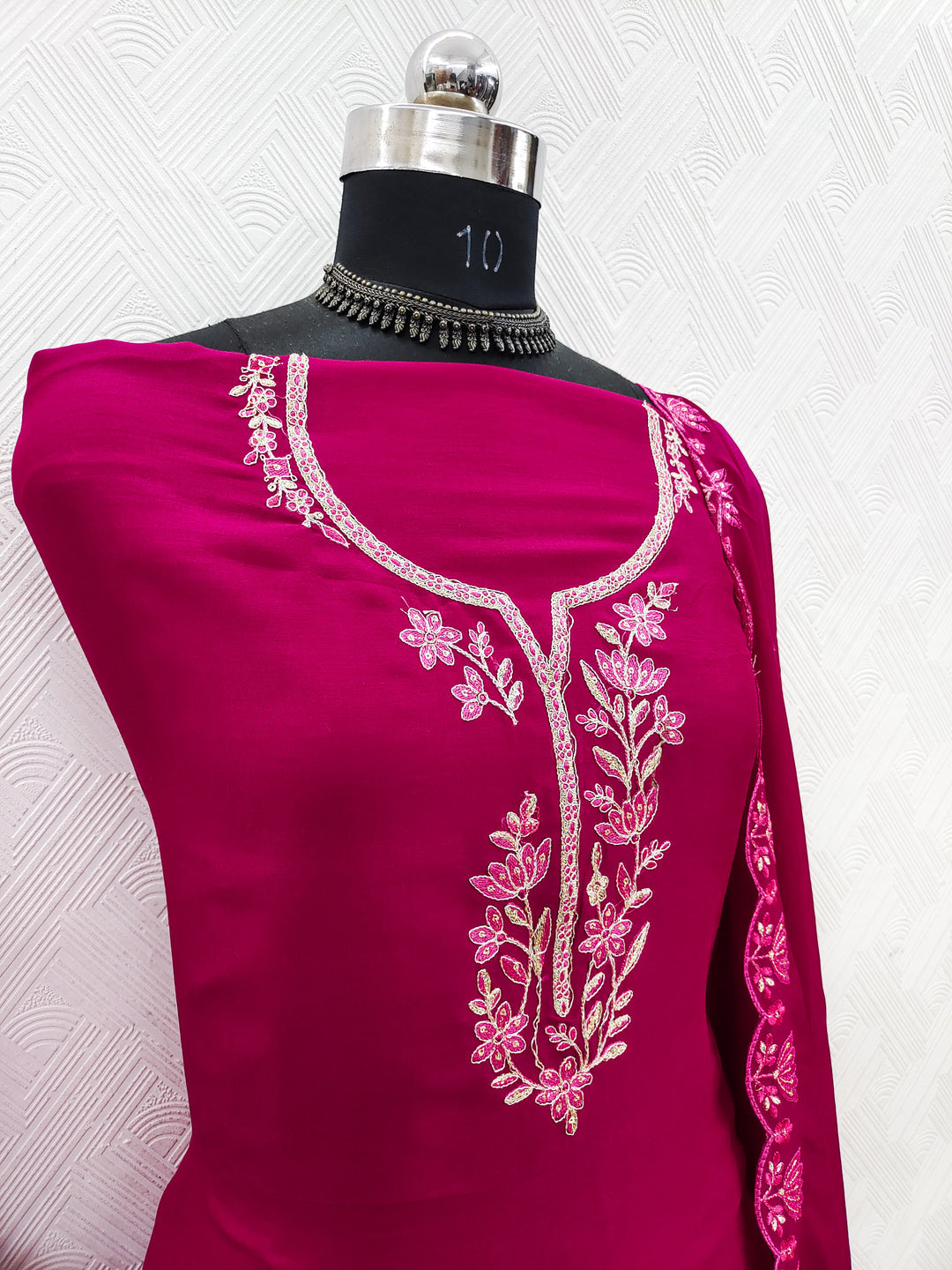 Peachmode Rani Vichitra Silk Floral Embroidered Unstitched Dress Material - Image 3