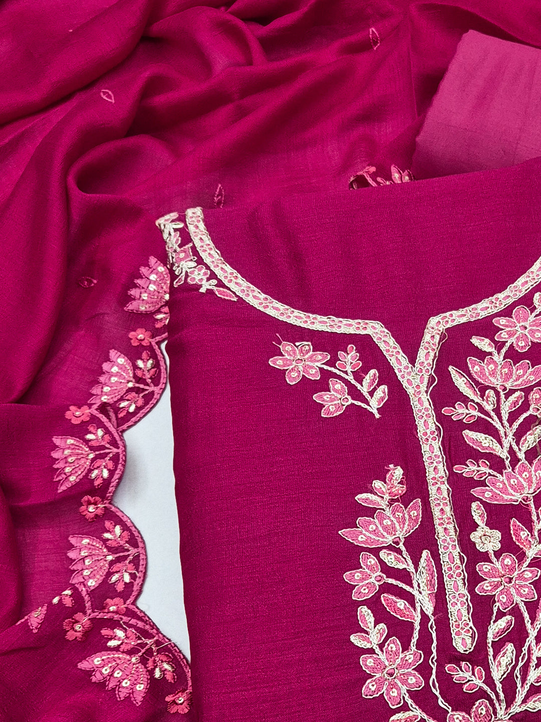 Peachmode Rani Vichitra Silk Floral Embroidered Unstitched Dress Material - Image 4