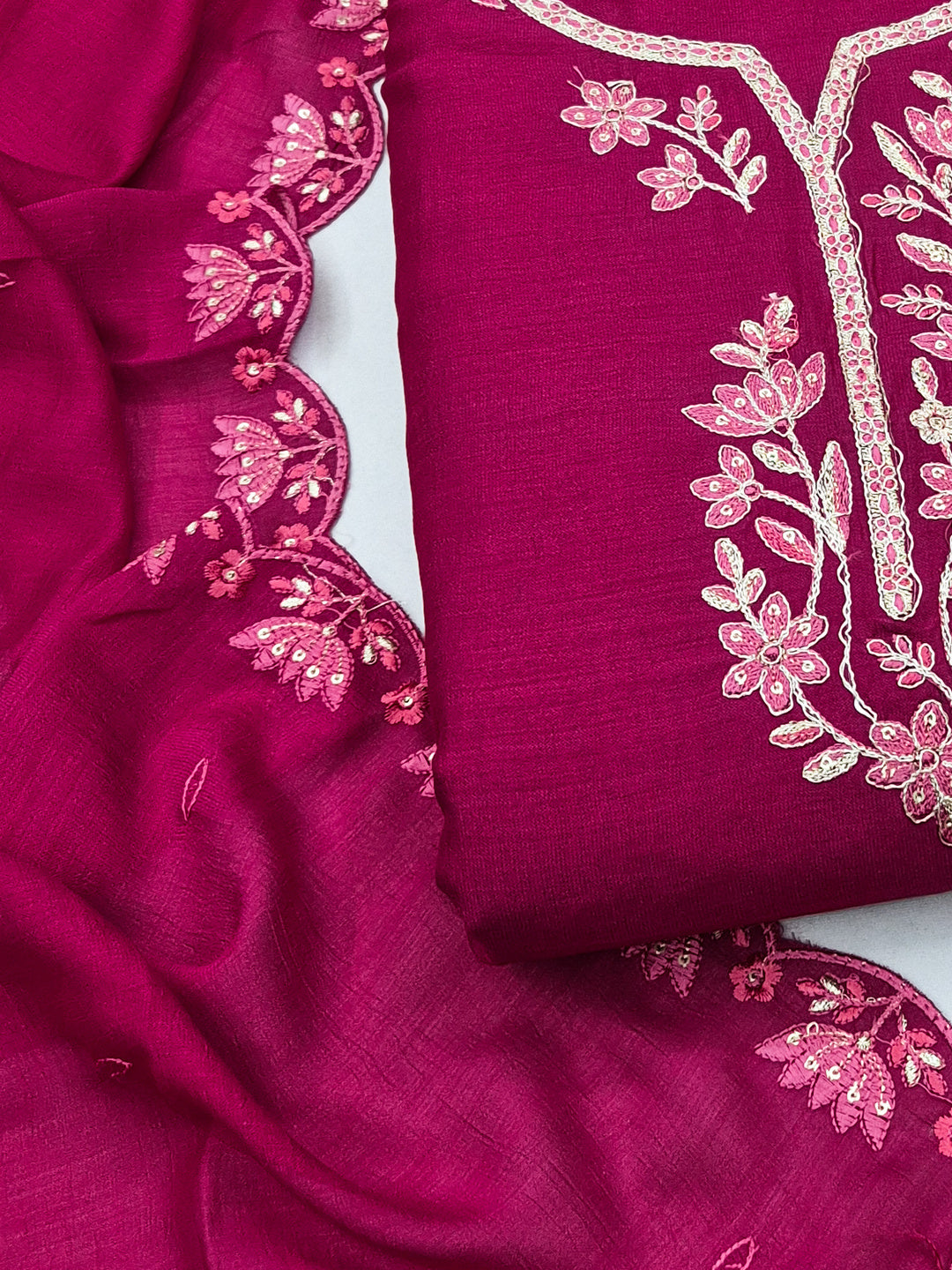 Peachmode Rani Vichitra Silk Floral Embroidered Unstitched Dress Material - Image 5
