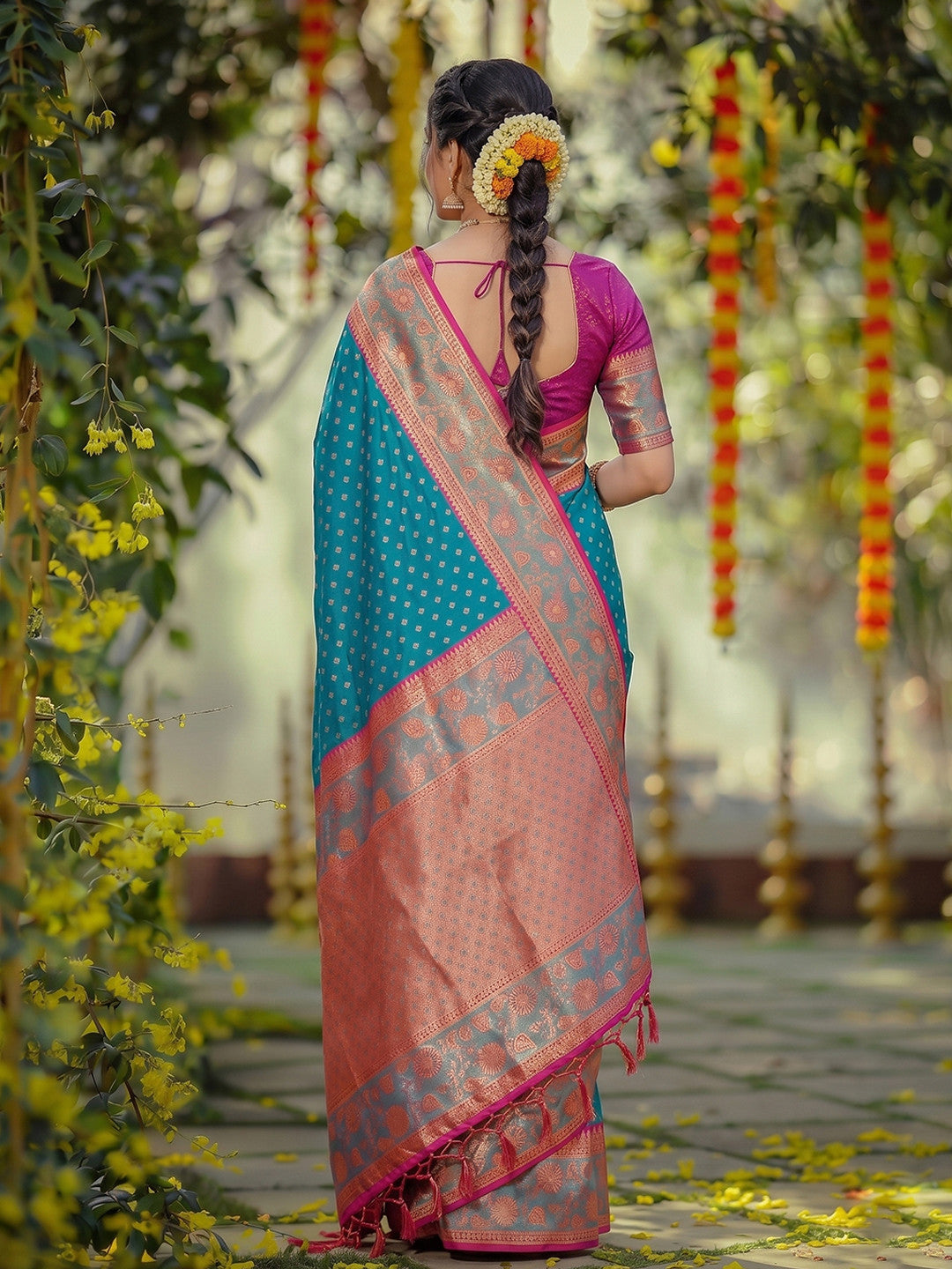 Peachmode Blue Silk Blend Woven Saree - Image 2