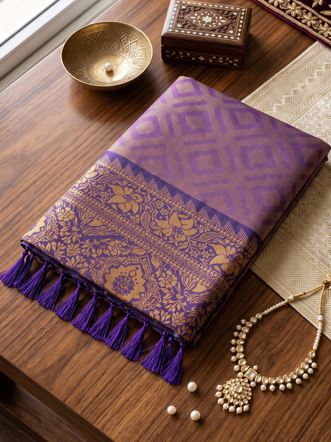 Peachmode Purple Silk Blend Woven Saree - Image 4