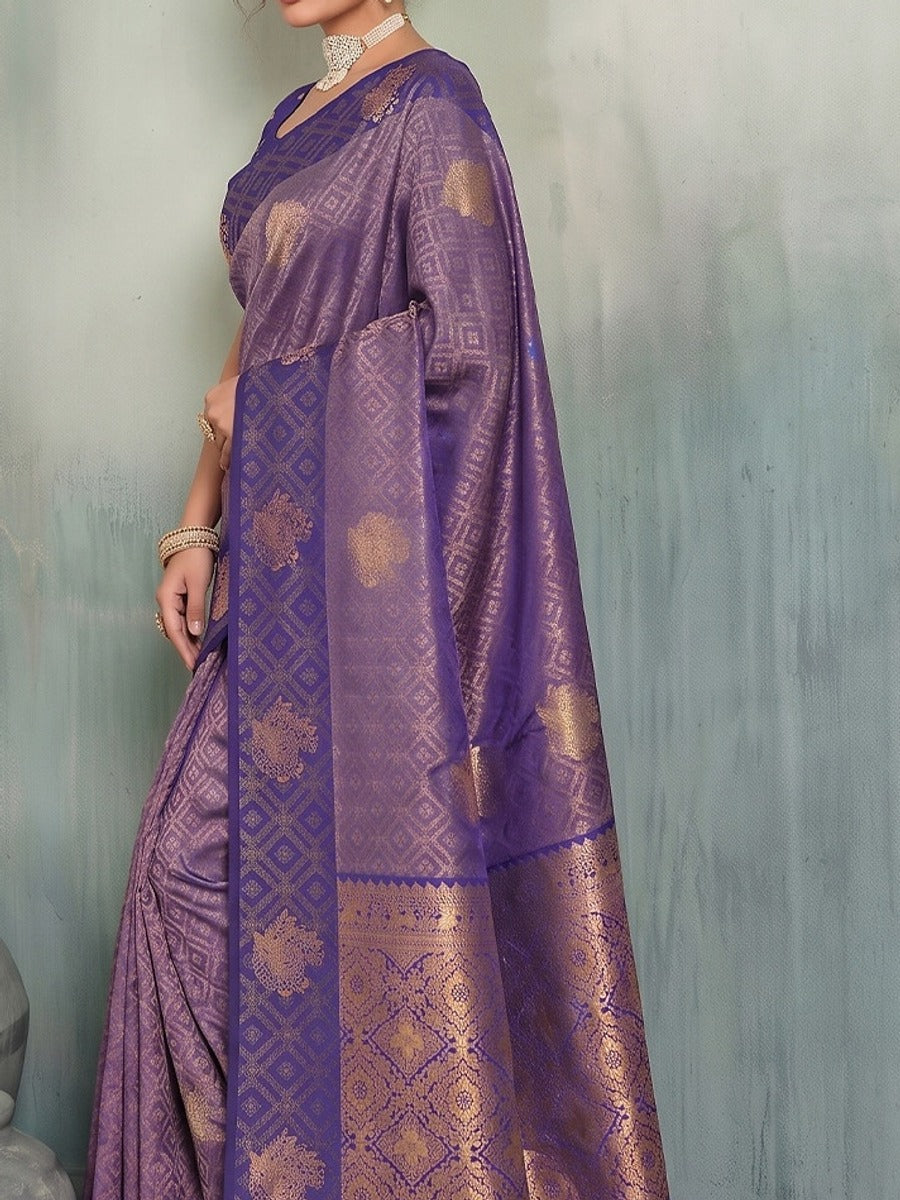 Peachmode Purple Silk Blend Woven Saree - Image 6